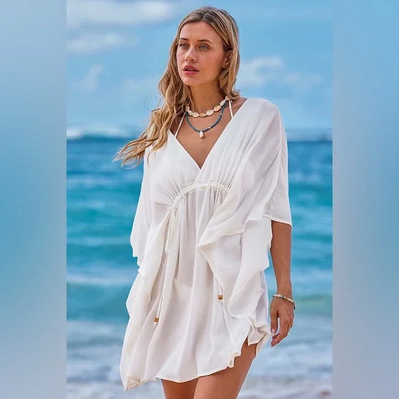 Cupshe X Iskra Antique White Butterfly Sleeve Cover-Up Medium - Picture 1 of 5